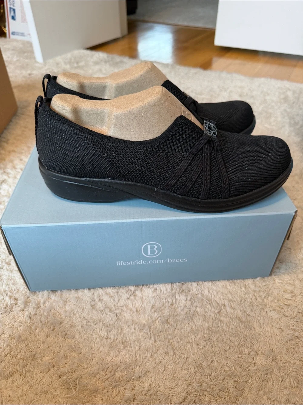 Life Stride Black Knit Slip-On Loafers — Wide Width